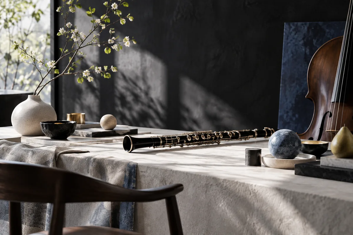 Instruments arranged on a quiet creative worktable
